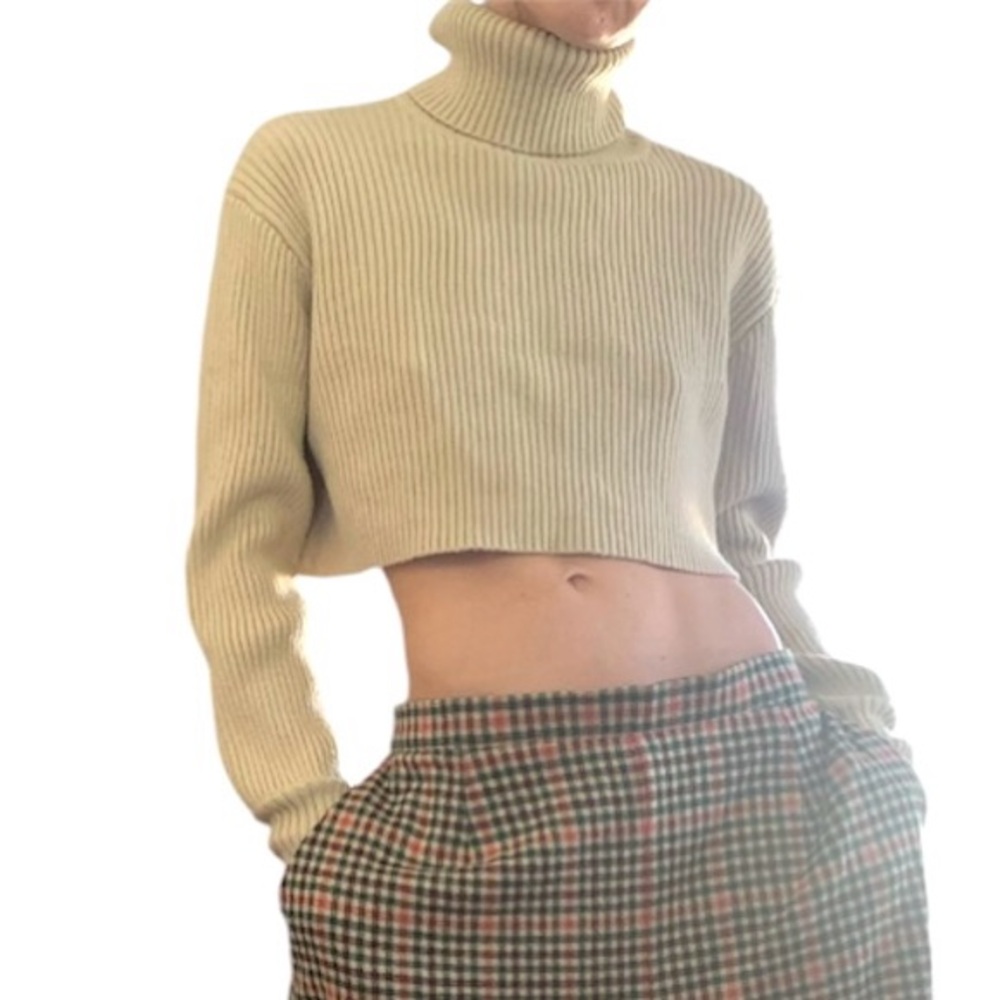 Minimalist Cropped Beige Ribbed Turtleneck Sweater - Fashion Nova, Size XS